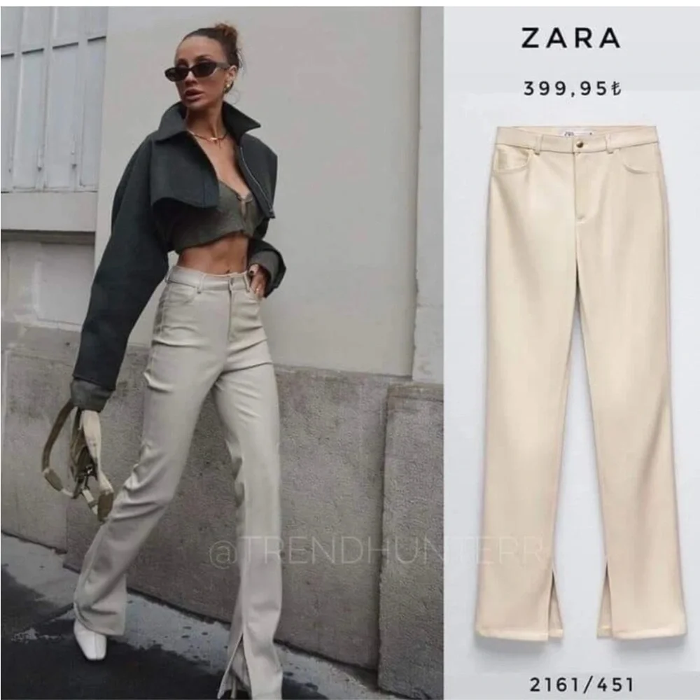 NWT Zara High Rise Faux Leather Split Ankle Bloggers Favorite Pants - Picture 6 of 9